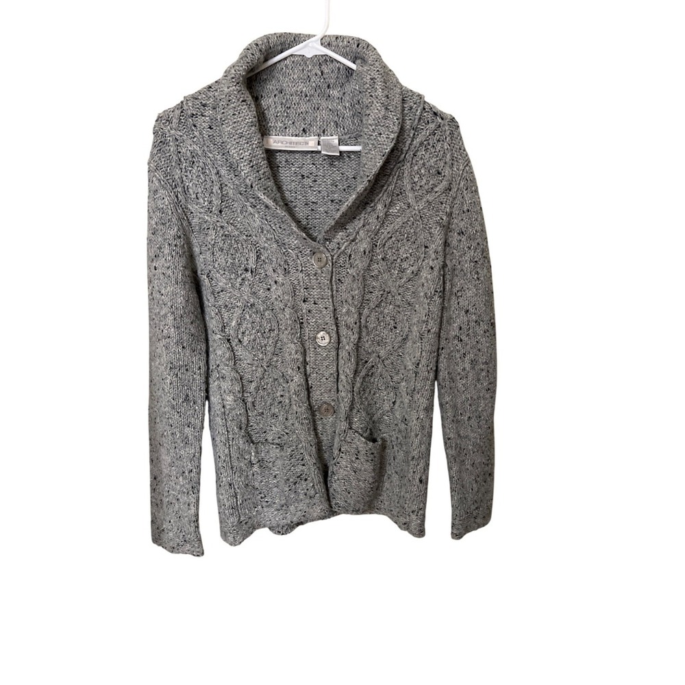 Architect Petites Gray Cable Knit Cardigan Sweater PL Wool Blend